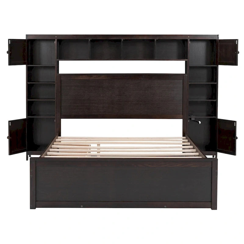Lit queen en bois avec armoire tout-en-un