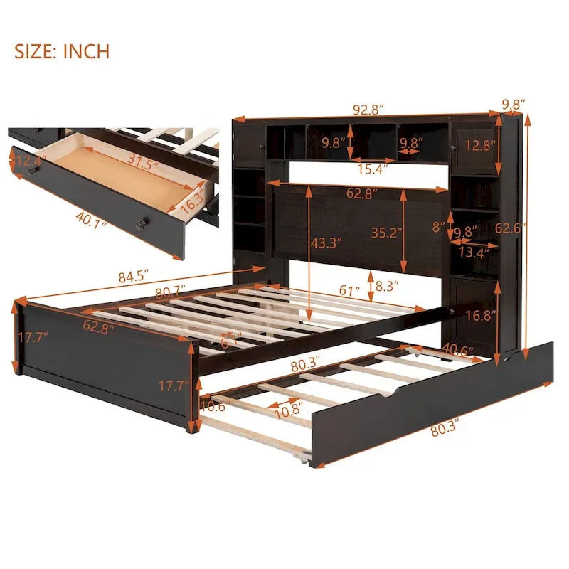 Lit queen en bois avec armoire tout-en-un