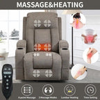 Fauteuil inclinable releveur avec massage 8 points et chauffage lombaire, porte-gobelets