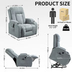 Fauteuil inclinable releveur avec massage 8 points et chauffage lombaire, porte-gobelets
