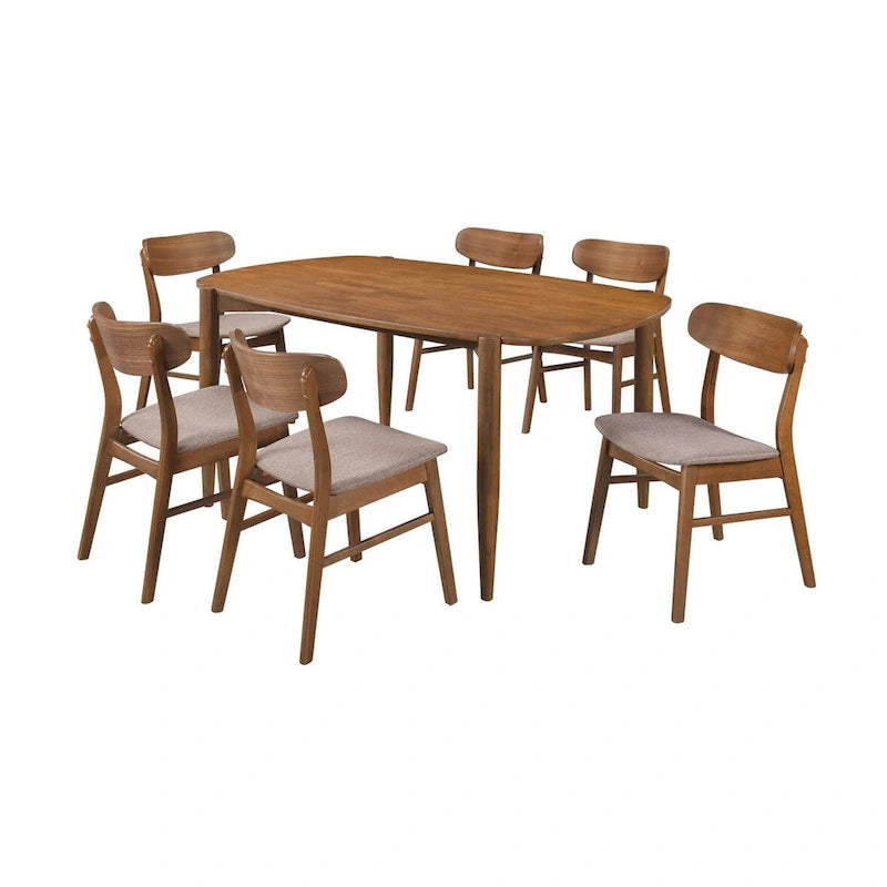 Ensemble de salle à manger Whisten Walnut 7 pièces en bois massif