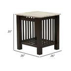 Table d'appoint de 21 po, faux marbre blanc, étagère inférieure, bois noir