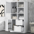 Meuble de rangement de salle de bain avec 2 portes, 2 tiroirs, étagère ouverte et étagère réglable