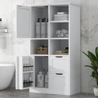 Meuble de rangement de salle de bain avec 2 portes, 2 tiroirs, étagère ouverte et étagère réglable