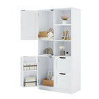Meuble de rangement de salle de bain avec 2 portes, 2 tiroirs, étagère ouverte et étagère réglable
